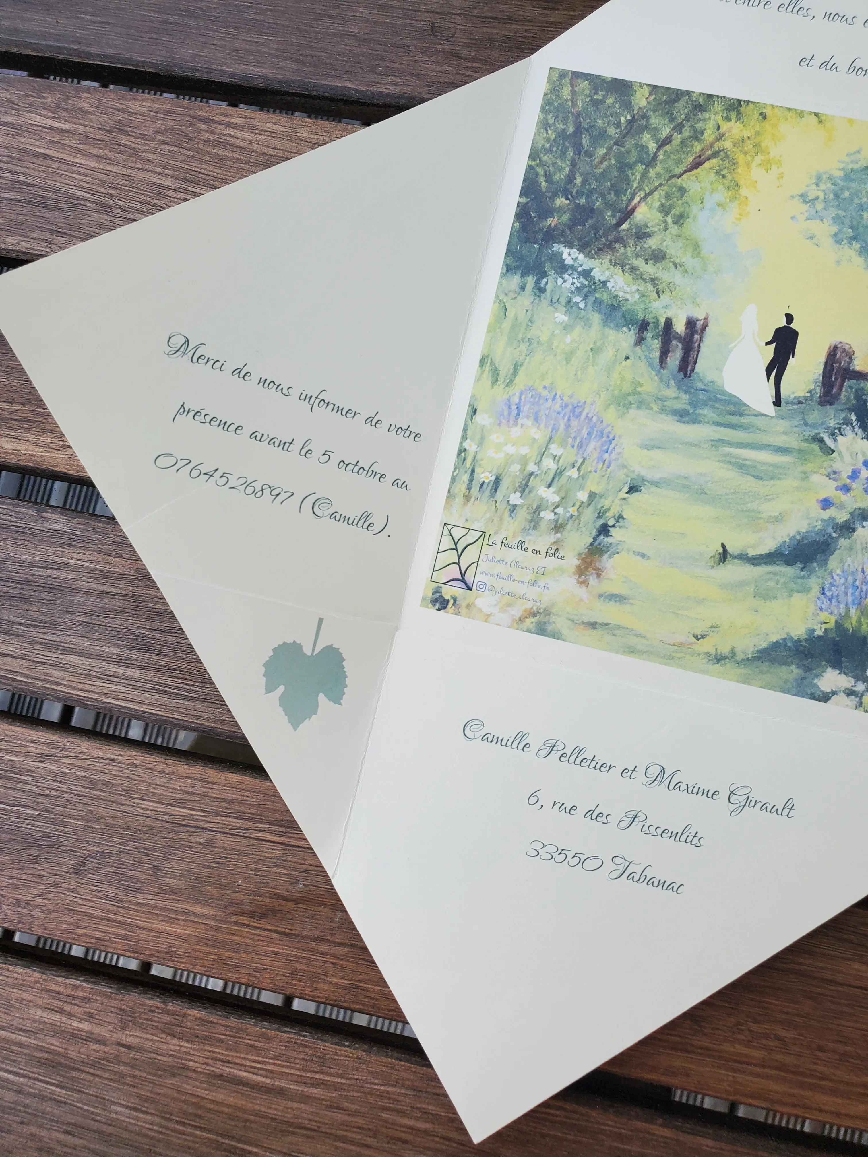 Faire-parts de mariage - champêtre - détail intérieur enveloppe