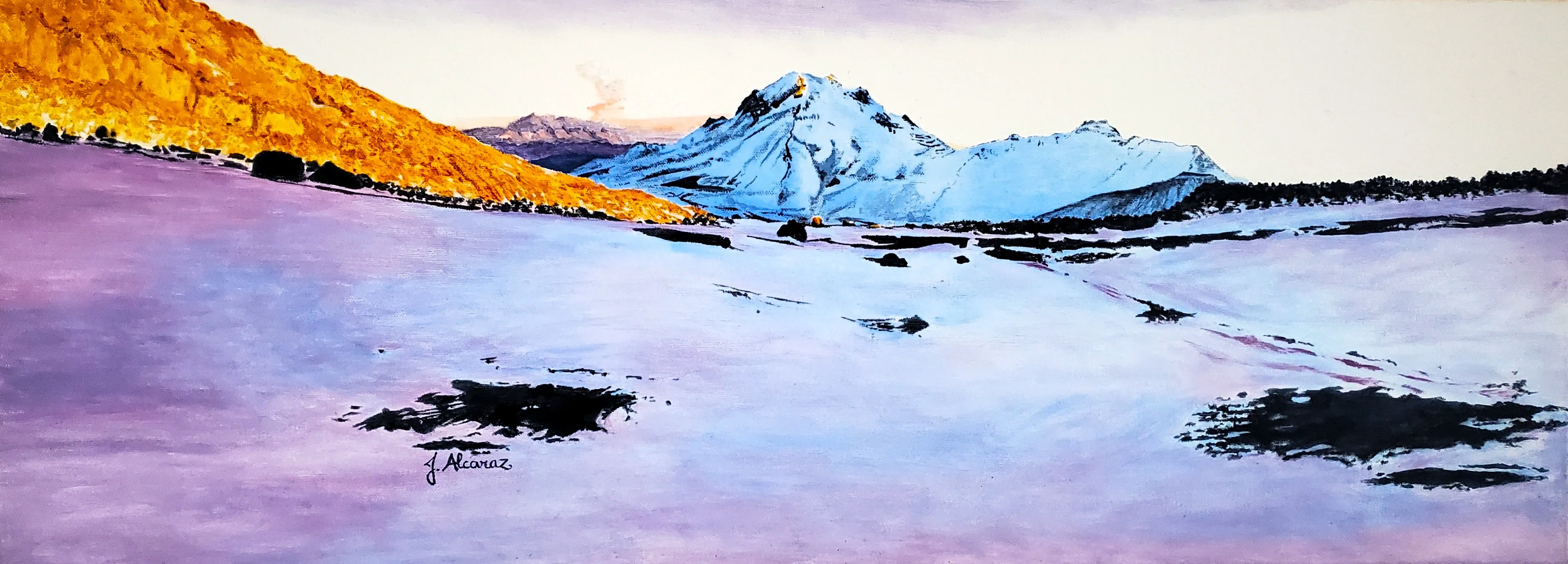 Lever de soleil sur le Chachani, Acrylique sur toile,<br> 80 x 30 cm², Juliette Alcaraz, 2019