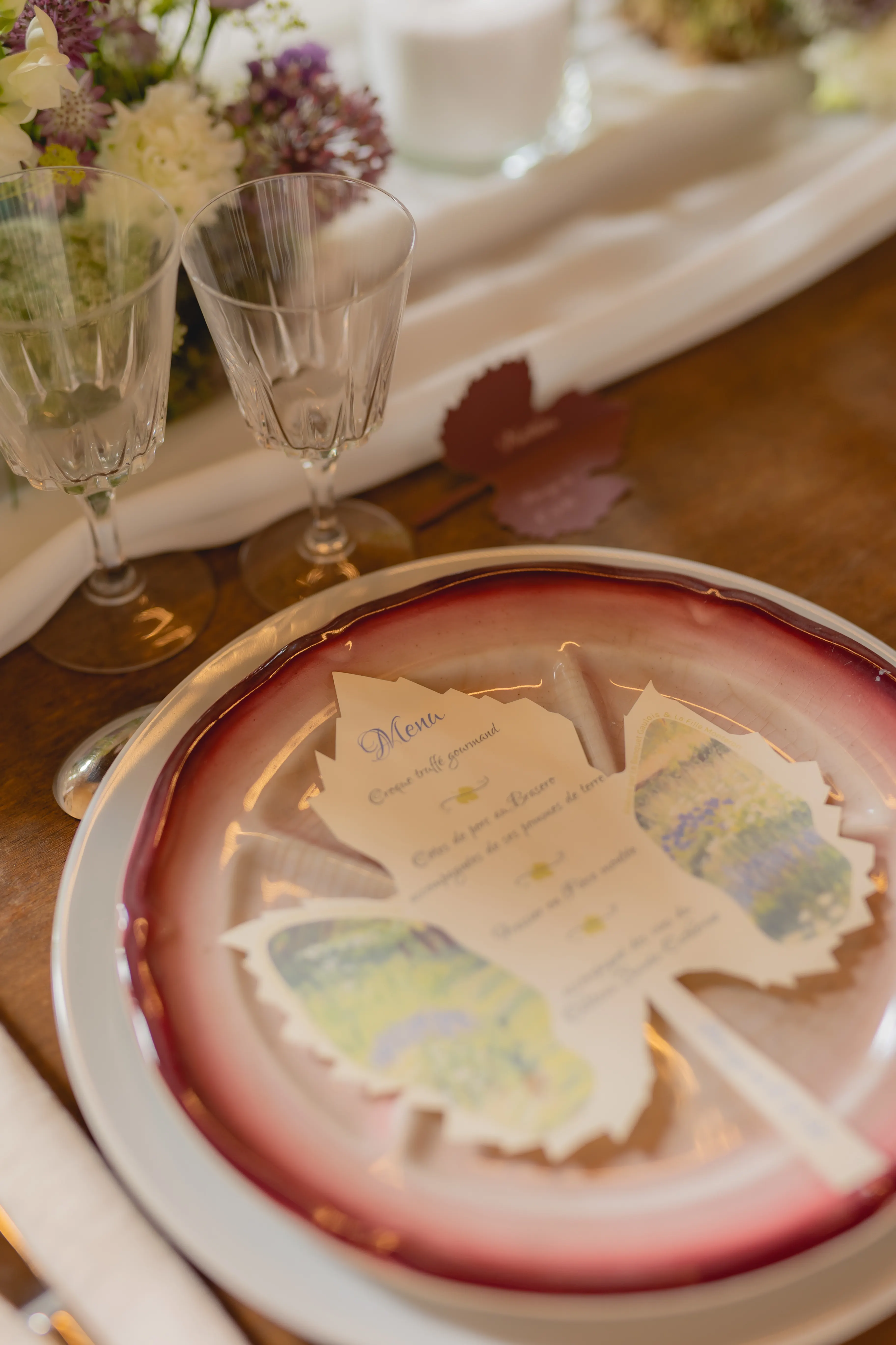 Menu de mariage - Feuille de vigne - réalisés par Juliette Alcaraz