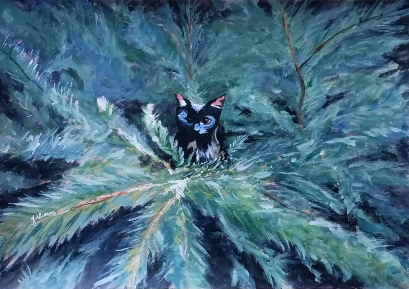 Mon ptit chat, acrylique sur papier, A3, Juliette Alcaraz, 2026