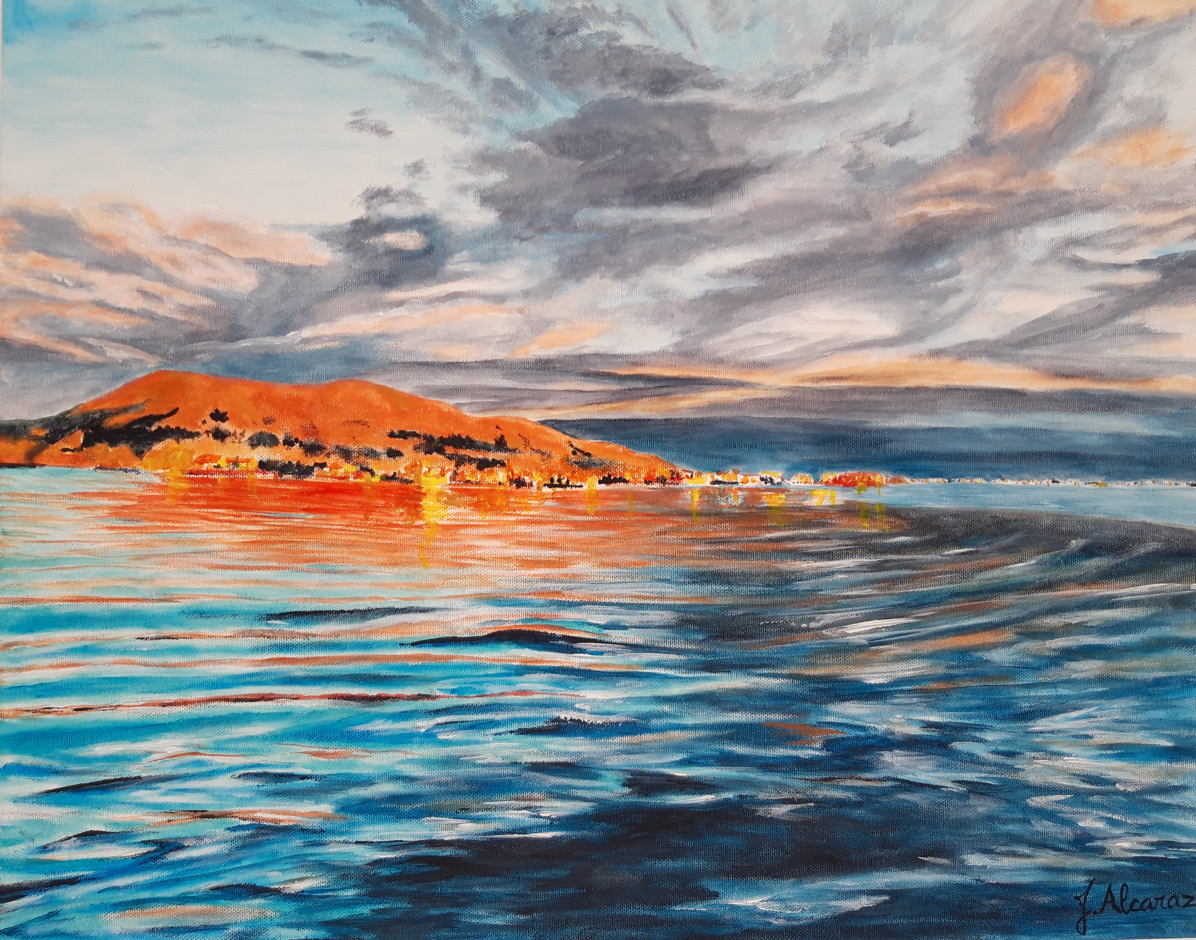 "Sur le lac Titicaca", Acrylique sur toile 50x40 cm