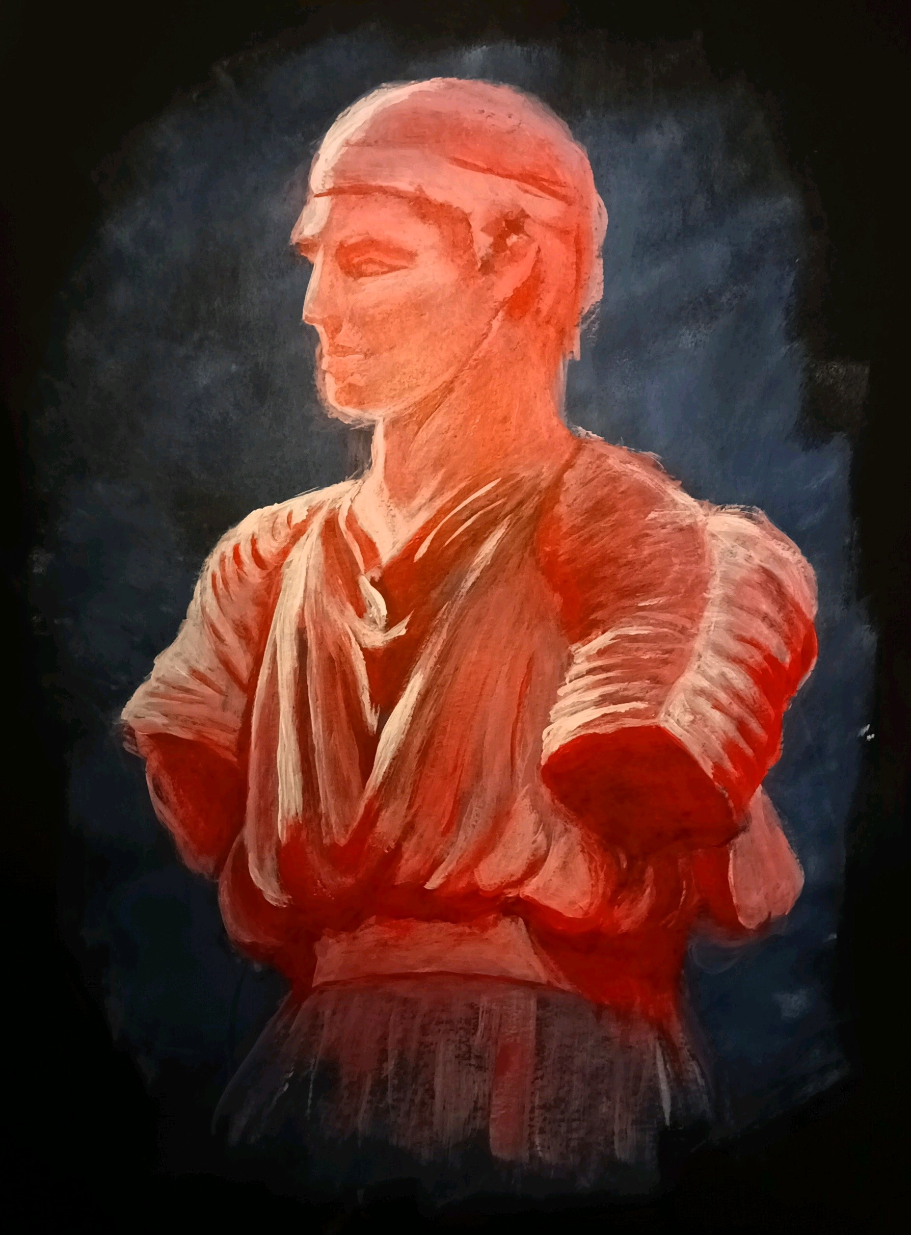 Exercice réalisé en cours d'acrylique : the greek guy, acrylique sur papier, format A2, Juliette Alcaraz, 2025